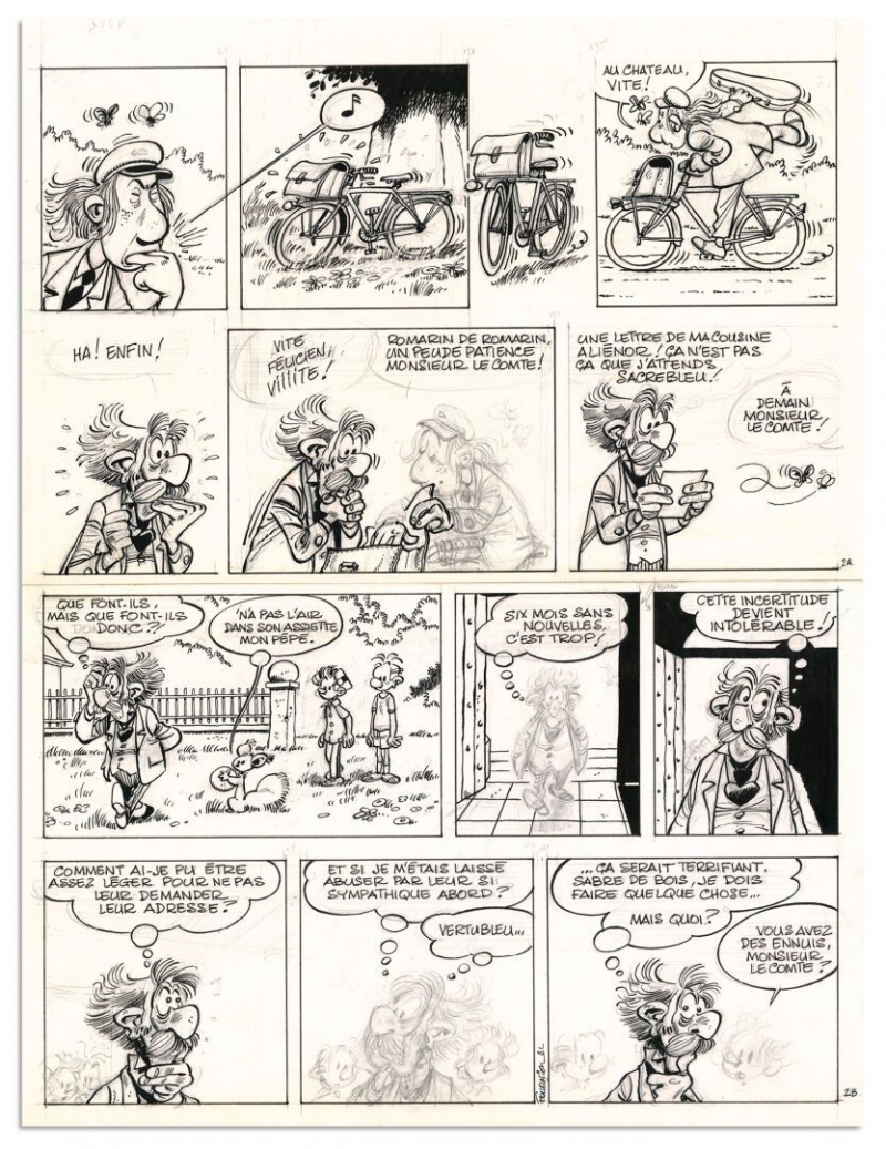 Ensemble de 5 planches originales inédites réalisées en 1981-1982 de Spirou et Fantasio pour l'histoire La Maison dans la mousse (2)