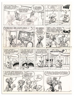 Ensemble de 5 planches originales inédites réalisées en 1981-1982 de Spirou et Fantasio pour l'histoire La Maison dans la mousse (3)